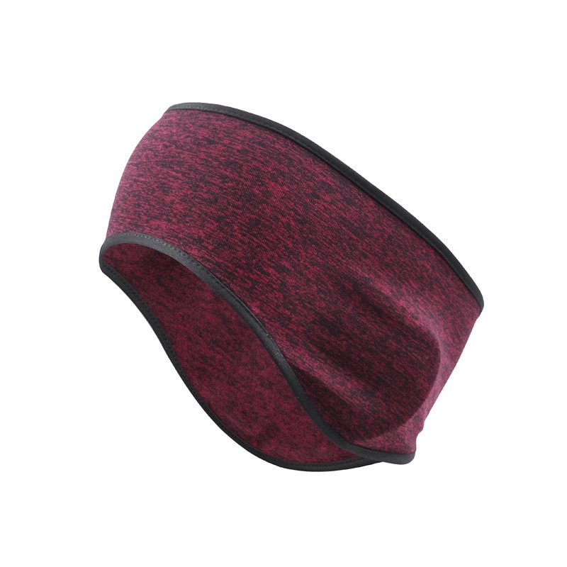 Warm elastic windproof sports headband in red and black trim, unisex headwear for cycling, stretchy fit for cold weather.